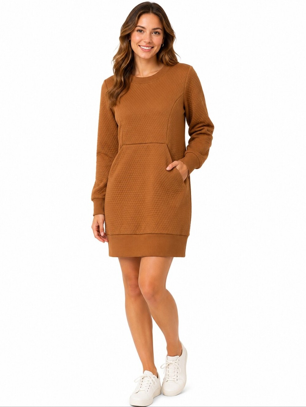 Helly Hansen Quilted Sweatshirt Dress Tunic Brown L/G Large Pockets